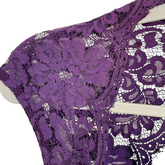 XSCAPE by Joanna Chen Lace Satin Draped Dress Plum Purple Formal Ruched Size 8 - Picture 9 of 16